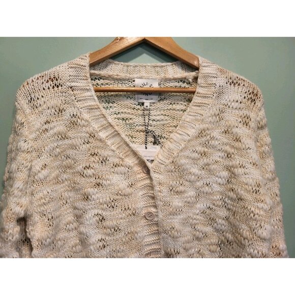 New Lili Sidonio Anthropologie Cream Crop Cardigan Sweater Sz M - Picture 2 of 9